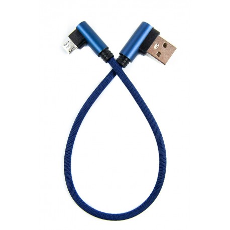Кабель DENGOS зарядки і синхронізації, Micro-USB, кутові конектори, 0.25м, "сітка"(blue)