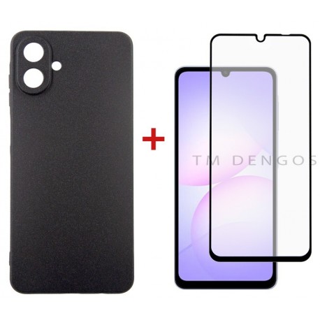 Комплект для Samsung Galaxy A07 панель Carbon + скло DENGOS (Black) (DG-KM-162)