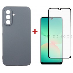 Комплект для Samsung Galaxy A26 панель Carbon + скло DENGOS (Grey) (DG-KM-189)