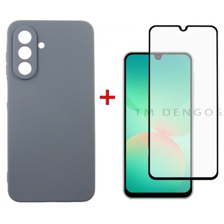 Комплект для Samsung Galaxy A26 панель Carbon + скло DENGOS (Grey) (DG-KM-189)