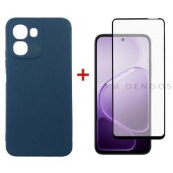 Комплект для Oppo A6x/A6k панель Carbon + скло DENGOS (Blue) (DG-KM-192)