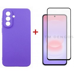 Комплект для Samsung Galaxy A37 панель Carbon + скло DENGOS (purple) (DG-KM-201)