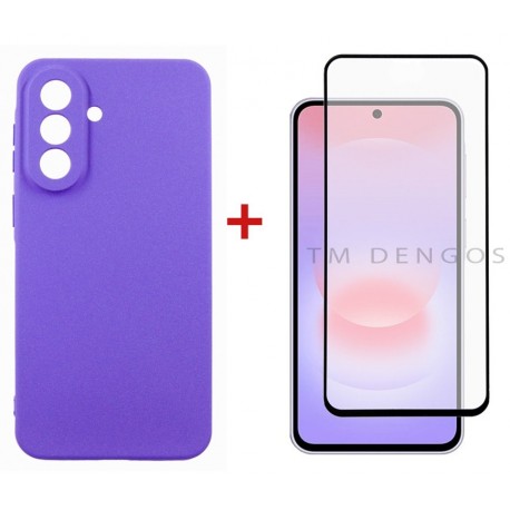 Комплект для Samsung Galaxy A37 панель Carbon + скло DENGOS (purple) (DG-KM-201)