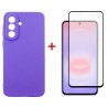 Комплект для Samsung Galaxy A37 панель Carbon + скло DENGOS (purple) (DG-KM-201)