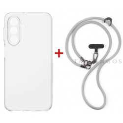 Комплект для Samsung Galaxy A37 панель + ремінець cross-body DENGOS (Clear+Grey) (DG-KM-CCRB-05)