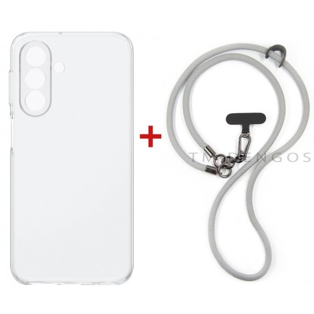 Комплект для Samsung Galaxy A37 панель + ремінець cross-body DENGOS (Clear+Grey) (DG-KM-CCRB-05)