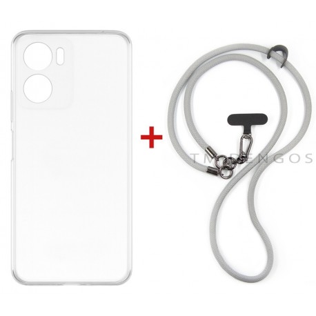 Комплект для Motorola G06/G06 Power панель + ремінець cross-body DENGOS (Clear+Grey) (DG-KM-CCRB-29)