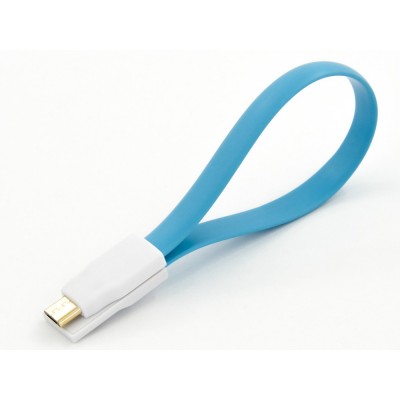 Кабель заряду та синхронізації USB 2.0, micro-USB (плаский, блакитний, 22 см)