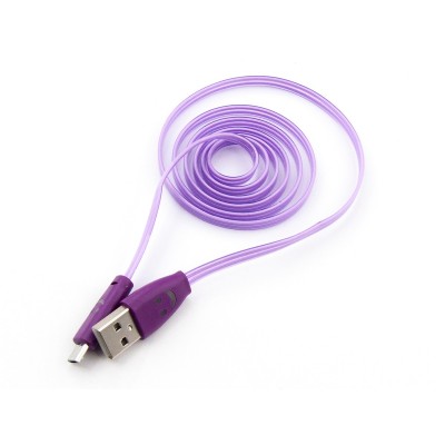 LED-кабель FINE LINE Smile USB 2.0, micro-USB (плоский, фиолетовый, 1м)(FL-PLS-M-LED-PLSK-PURPLE)