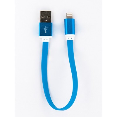 Кабель заряда и синхронизации USB 2.0, lightning (плоский, голубой, 20 см)