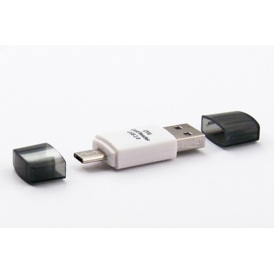OTG - кард-ридер DENGOS USB - micro-USB (KDR-003)(white)