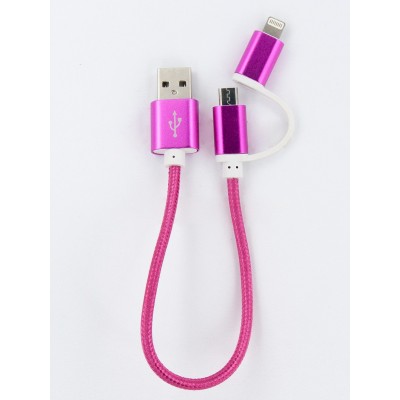 Кабель заряду та синхронізації (2в1) Micro USB/Lightning (рожевий, 20 см)