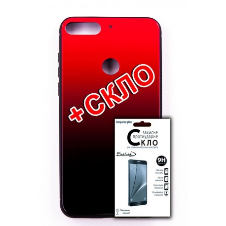 Комплект панель FINE LINE "Mirror" для Huawei Y6 Prime 2018, (red)+Защитное стекло для Huawei Y6 Prime 2018
