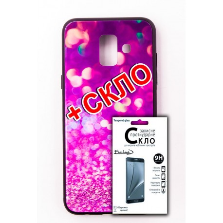 Комплект панель FINE LINE "Glam" для Samsung Galaxy A6 2018 , фиолетовый калейдоскоп,Защитное стекло для Samsung Galaxy A6 2018