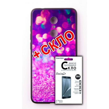 Комплект панель FINE LINE (Back Cover) "Glam" для Xiaomi Redmi 5, фиолетовый калейдоскоп , Защитное стекло для Xiaomi Redmi 5