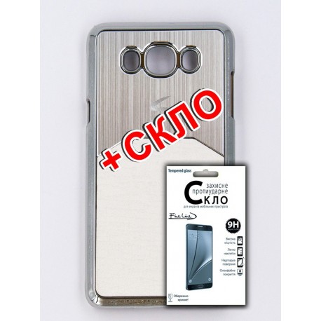 Комплект Чехол "FINE LINE" (накладка) под метал для SAMSUNG J710 (white), Защитное стекло для SAMSUNG J710