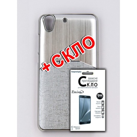 Комплект чехол (накладка) под метал "FINE LINE" для HUAWEI Y6II (silver), Защитное стекло для HUAWEI Y6II